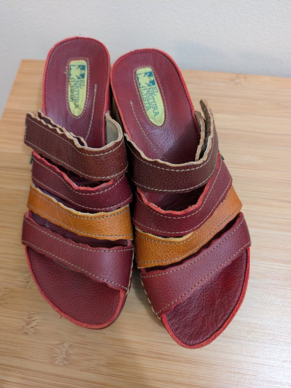 El Naturalista Leather Wedge Sandals